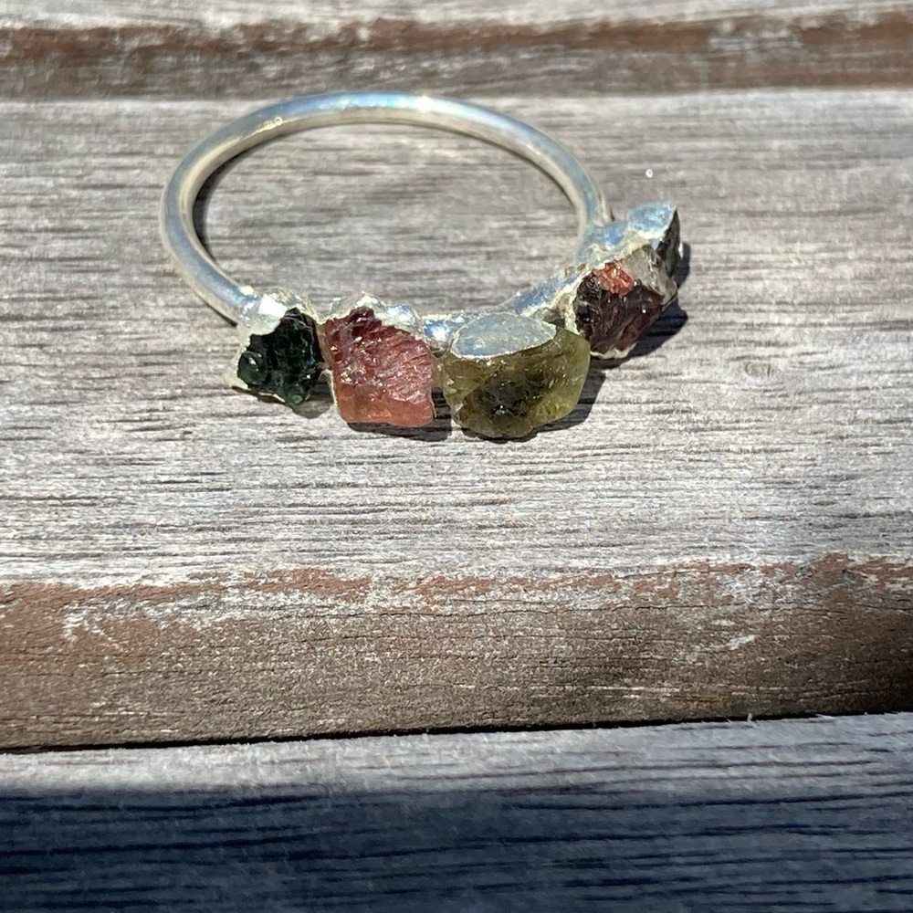 Watermelon tourmaline silver plated rings